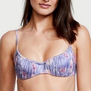 Victoria's Secret Swim Purple Floral Underwire Ruched Push Up Bikini Top 32DD